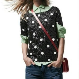 J.Crew polka dot sequin blouse XS black white